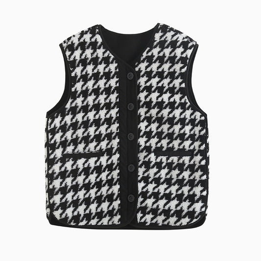 Women Vest Plaid Lamb Wool Casual All-Match